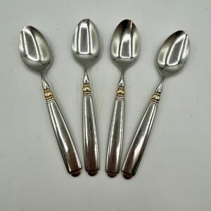 RARE Mikasa Carlise Gold Flatware Japan Glossy 18/8 Stainless Steel 4 Spoons